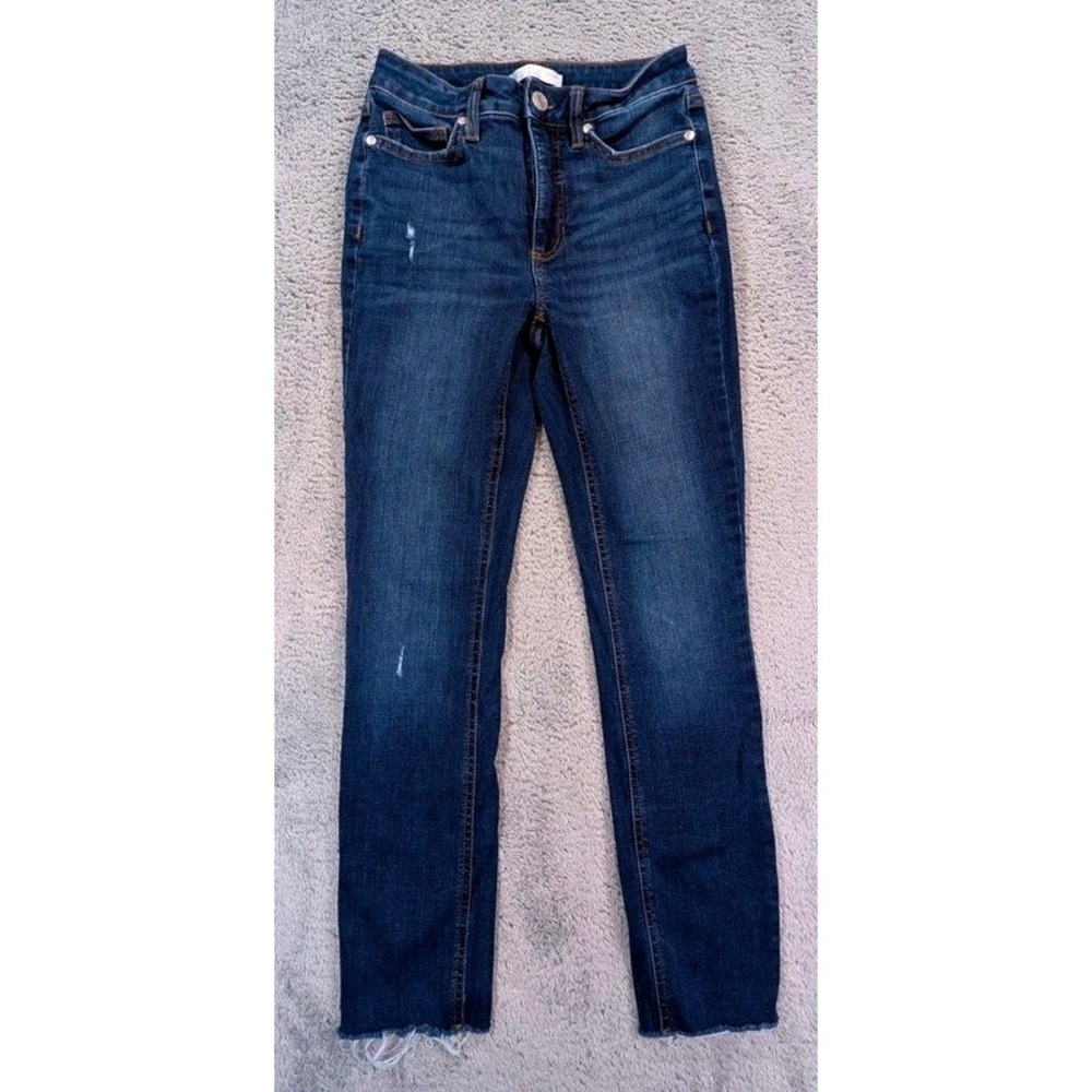 LC Lauren Conrad Skinny Ankle Jeans Size 2 Dark Blue Distressed Raw Frayed Hem